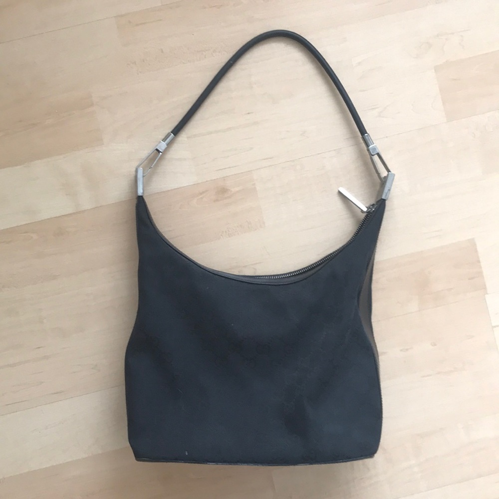 Authentic Gucci monogram canvas and leather hobo